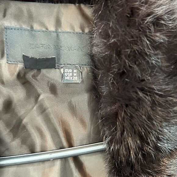 Zara Woman Wind Water Repellant Fax Fur Hooded Duster Coat Sz M Mob Wife Street - Picture 4 of 6